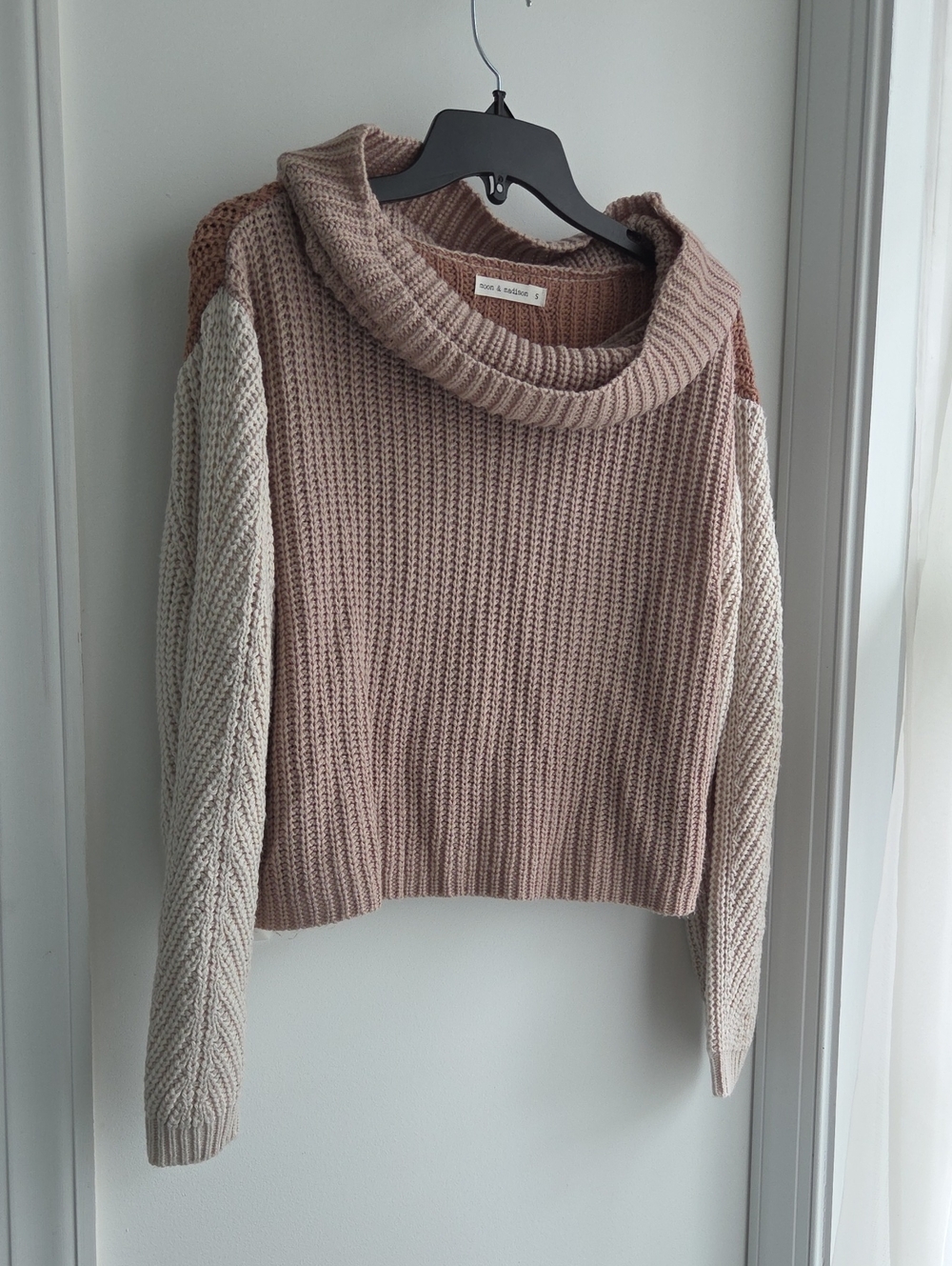 Ava & Viv Blush and Cream Colorblock Cowl Sweater